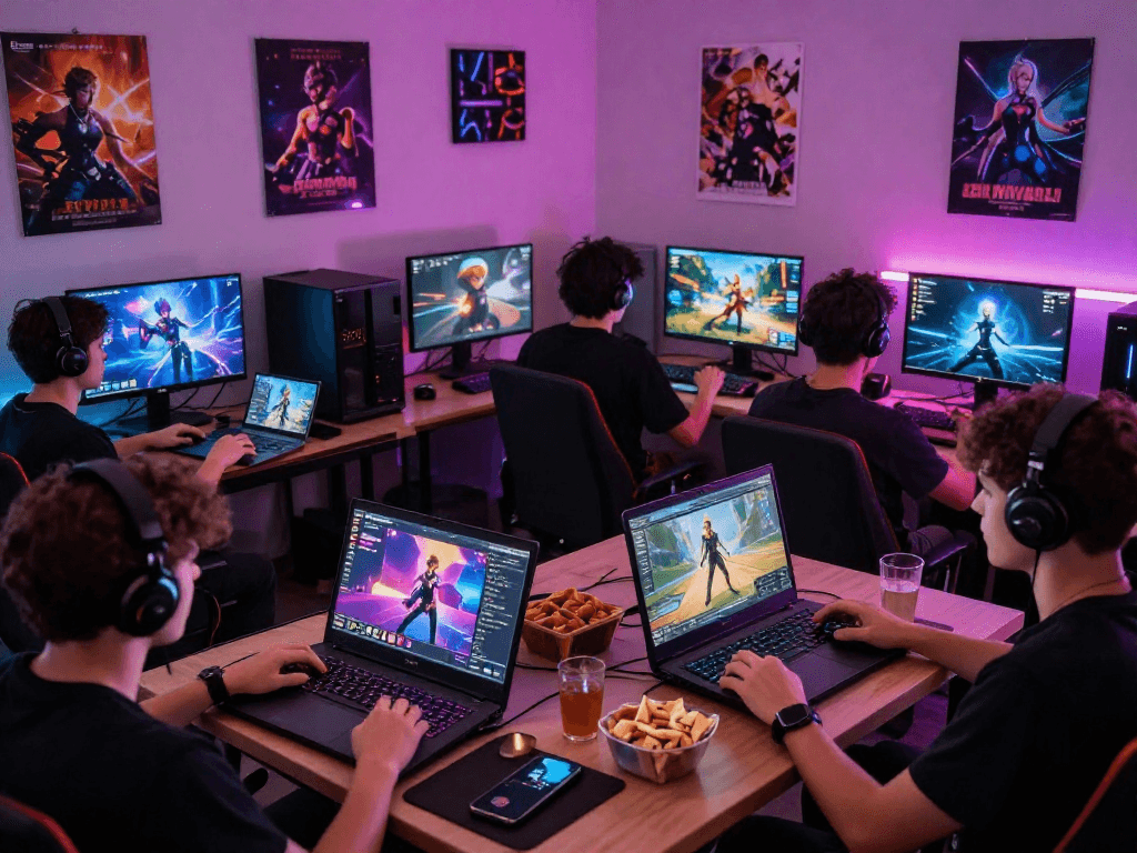 Players engaging in immersive sex simulator games on various devices, showcasing a vibrant gaming atmosphere.