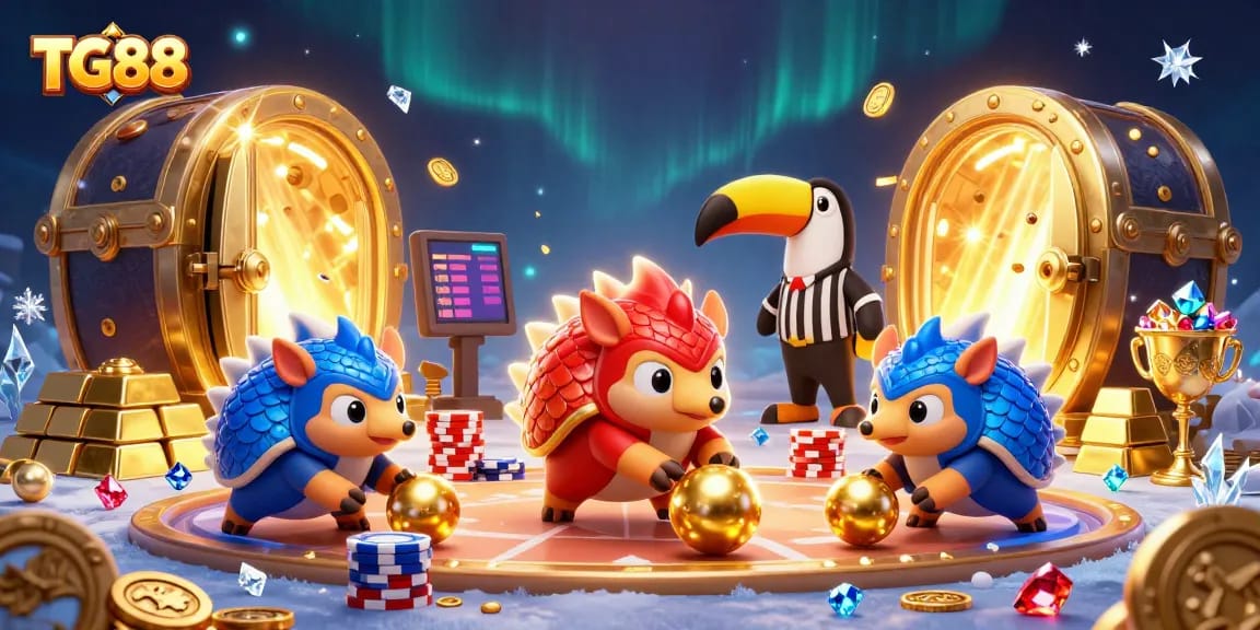 Engage with TG88's vibrant gaming excitement featuring animated pangolins in a thrilling casino setting.