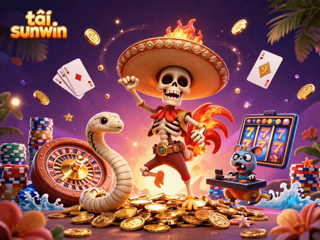 Win big with tải sunwin in an exciting casino scene featuring vibrant characters and dynamic gambling elements.