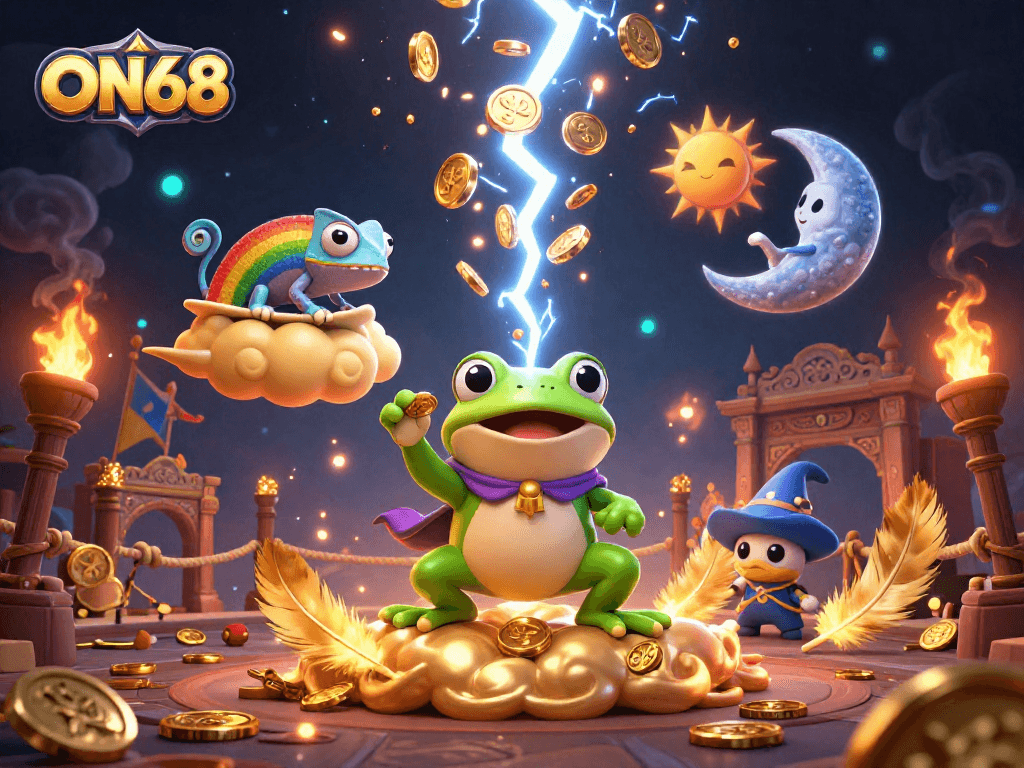 Experience the thrill of gaming at ON68 with vibrant, dynamic scenes of excitement and fortune.