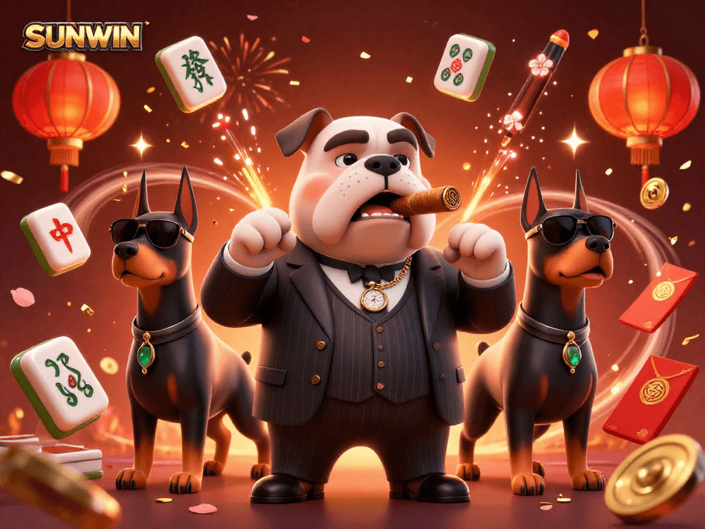 SUNWIN delivers thrills with a 3D mafia bulldog boss overseeing a vibrant casino scene filled with exciting game elements.