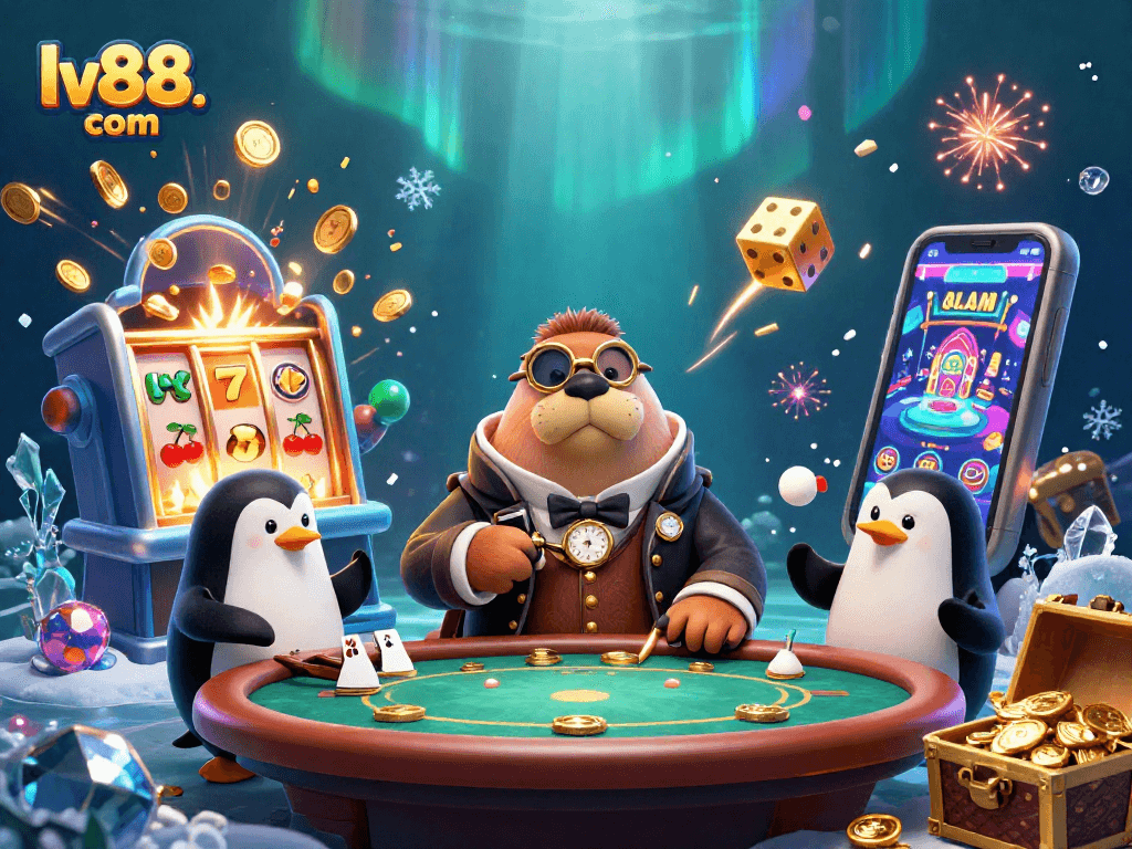 Experience thrilling games at lv88. com featuring a poker table with unique underwater characters.