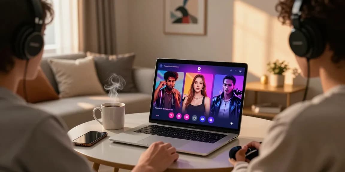 Engaging in an ai porn chat session featuring vibrant avatars in a cozy bedroom setting.