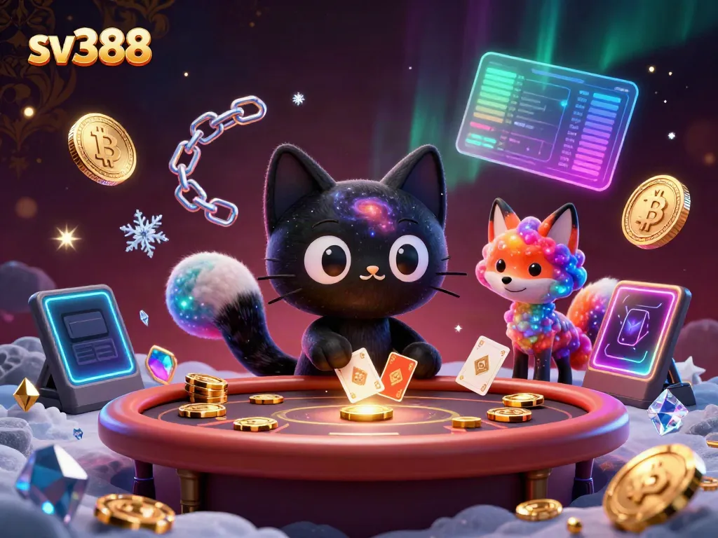 Experience sv388 with a cosmic casino scene featuring a black hole cat and vibrant elements