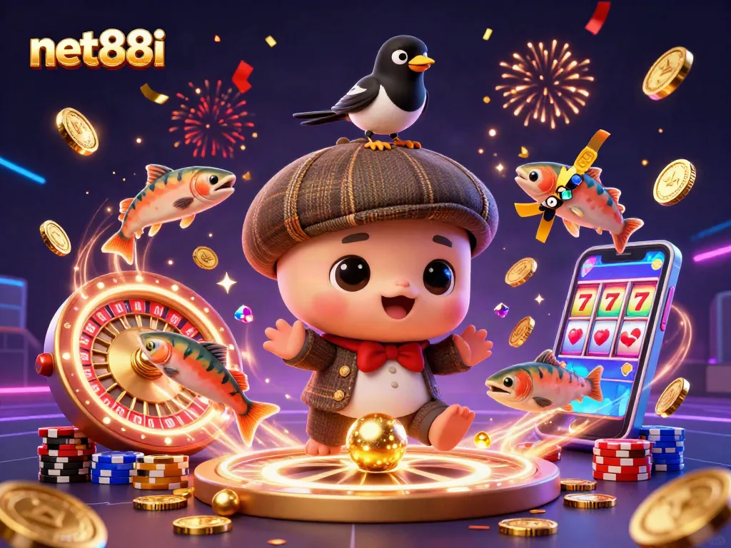 Engage in thrilling gameplay at net88i with colorful characters enjoying casino excitement.