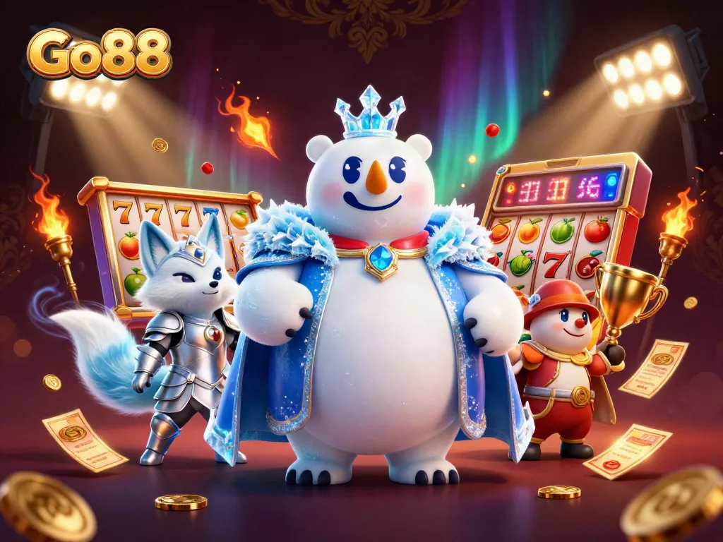 Experience thrilling gameplay at Go88 with vibrant slot reels and captivating characters.
