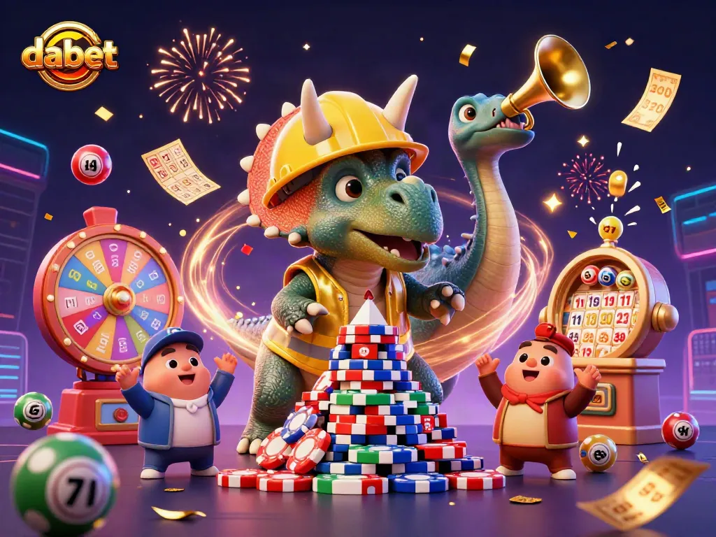 Dabet offers exciting gameplay featuring a vibrant celebration of winning moments in a dynamic casino scene.