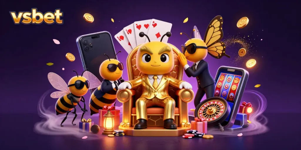 Experience winning excitement with vsbet's vibrant casino-themed 3D illustration.