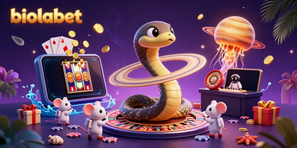 Experience the thrill of biolabet gaming with astronaut mice betting on a cosmic roulette wheel in a vibrant casino universe.