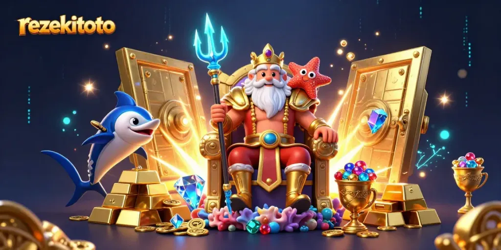 Experience rezekitoto's exciting gaming scene with Neptune and treasures, illustrating online casino thrills.