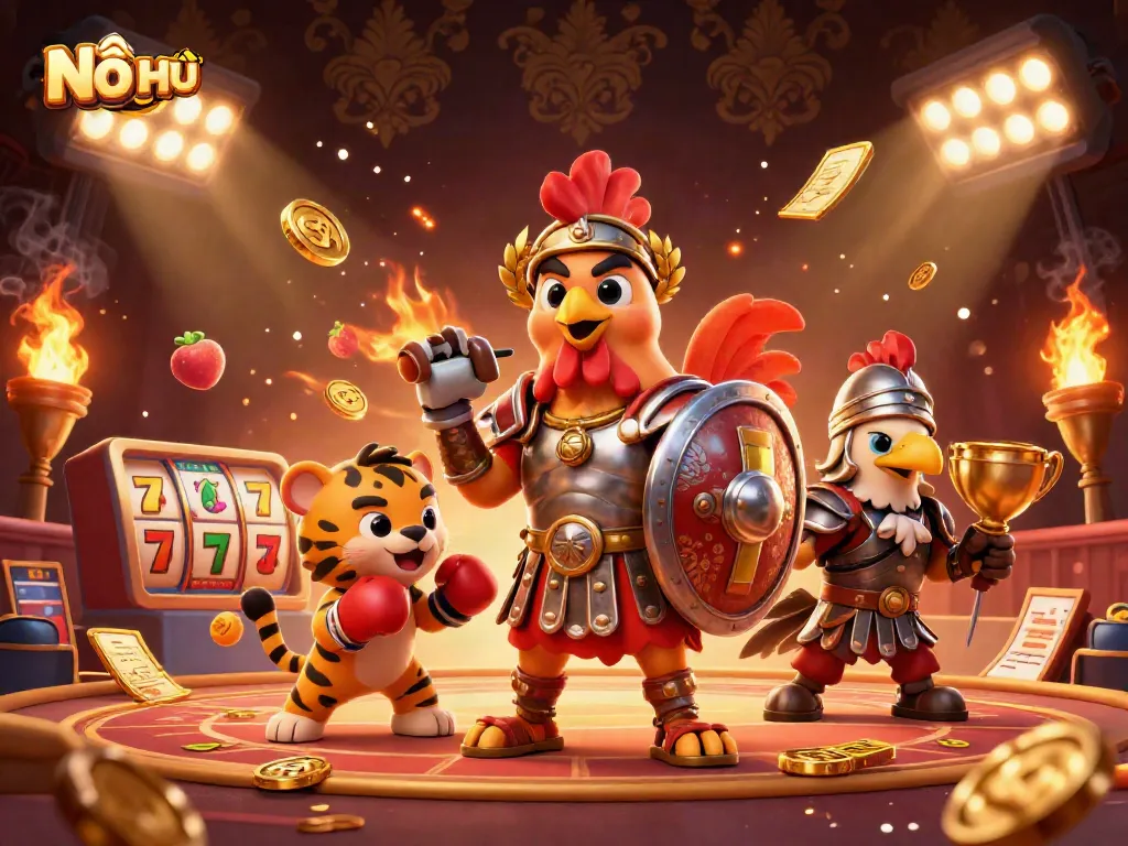 Experience Nổ Hũ excitement with our rich, dynamic 3D illustration featuring engaging slot elements.