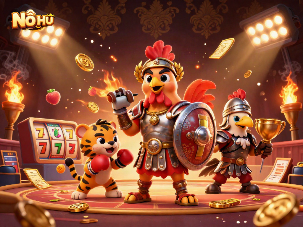 Experience Nổ Hũ excitement with our rich, dynamic 3D illustration featuring engaging slot elements.