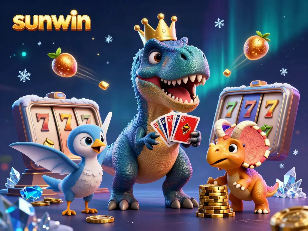 Experience exciting gameplay with sunwin slot games featuring a vibrant T-Rex and interactive casino elements.