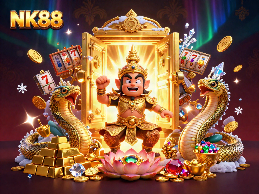 Engage in vibrant slot action at NK88, featuring golden treasures and dynamic gaming elements