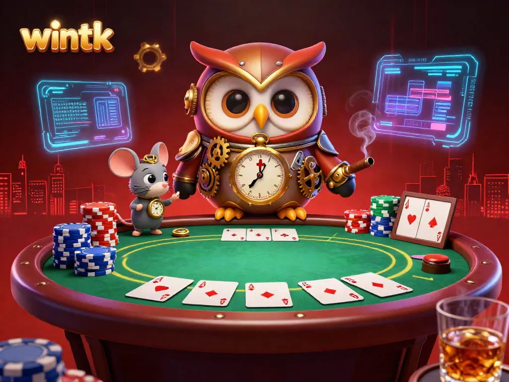 Engage in thrilling poker action with wintk in a vibrant steampunk-themed casino scene.