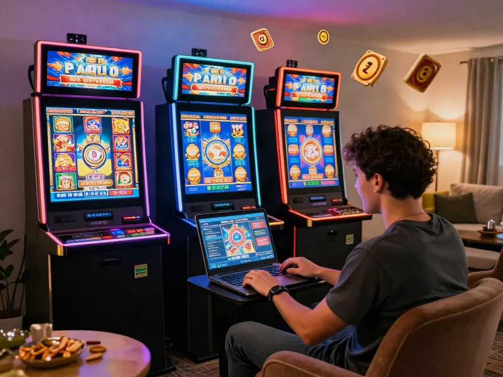 Engaging user experience on a slot gacor hari ini game in a cozy home setting with exciting visuals.