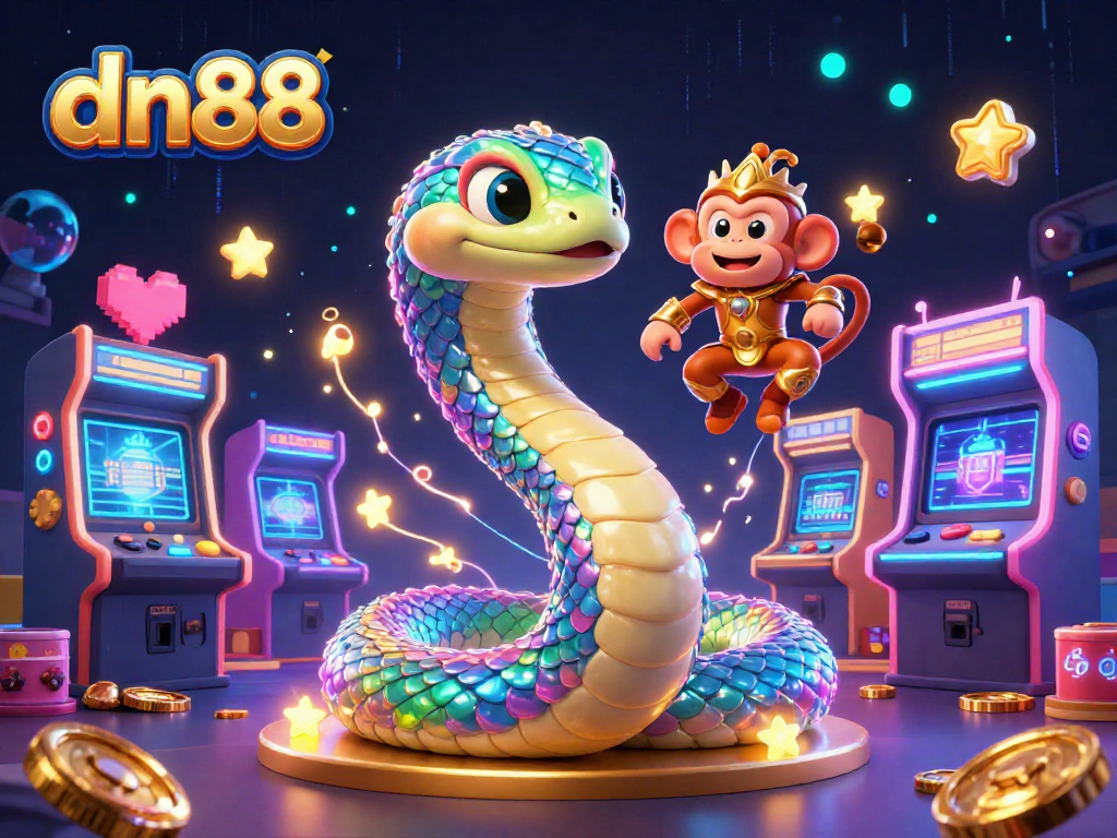 Experience thrilling gameplay at dn88 with a vibrant 3D illustration featuring a magical serpent and monkey king.