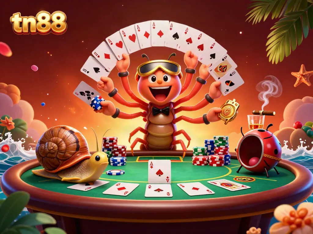 Experience the excitement of tn88 with a vibrant 3D cartoon casino scene featuring dynamic characters and gaming elements.