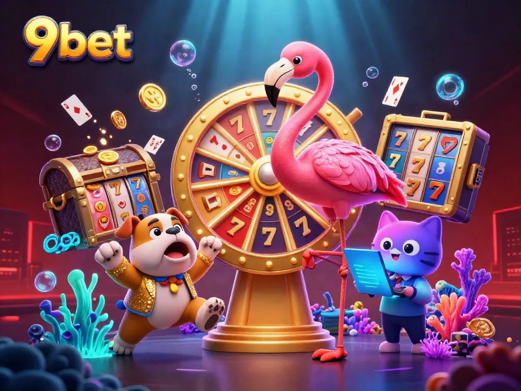 Experience the excitement of 9bet with a vibrant game show scene showcasing thrilling gambling elements.