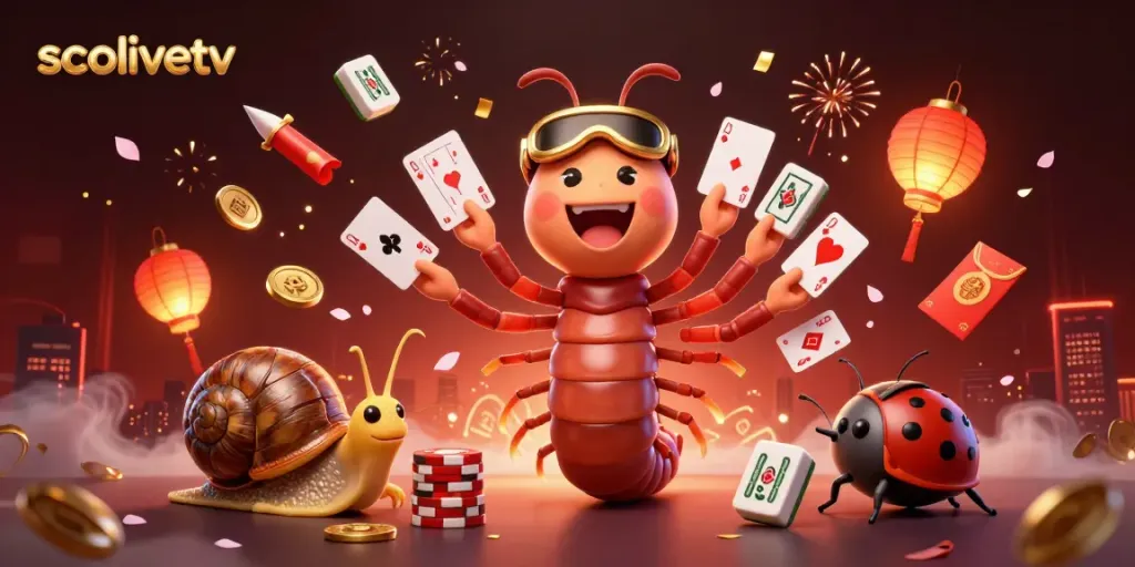 Experience thrilling gameplay with socolivetv, featuring a millipede dealer with playing cards, and high-roller snail.