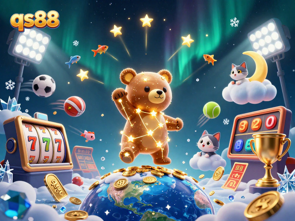 Experience the thrill of qs88 with an engaging casino scene featuring a bear collecting coins.