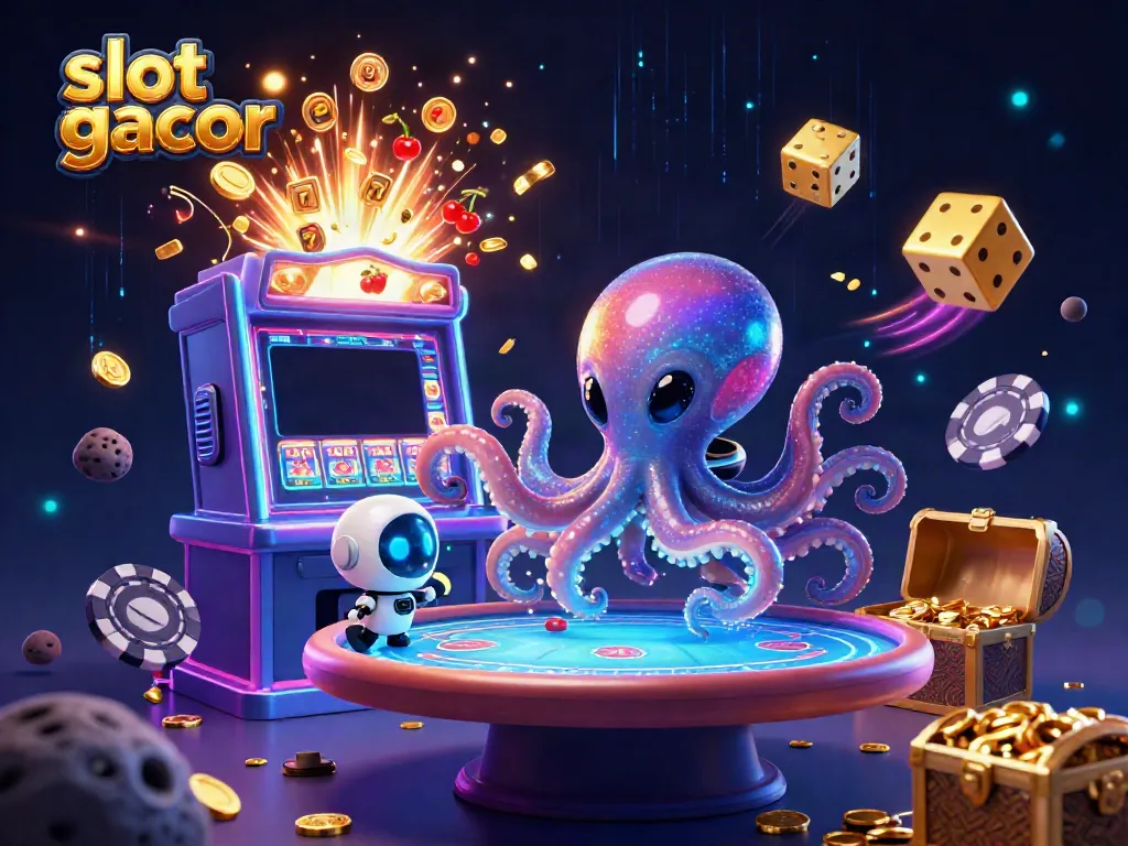 Permainan slot gacor yang mengasyikkan dengan karakter alien dan mesin slot yang mengeluarkan hadiah besar.