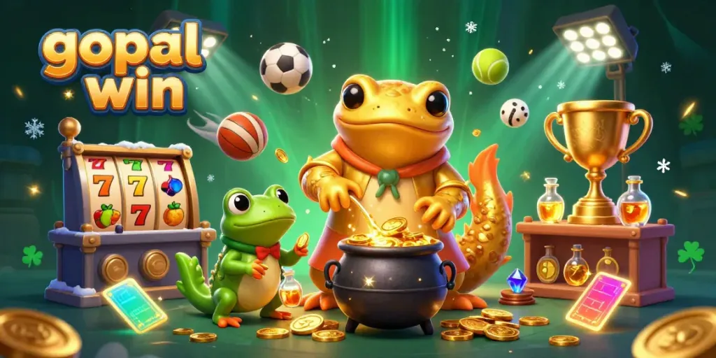 Experience the magic of gopal win with this dynamic illustration showcasing casino elements and alchemical transformation.