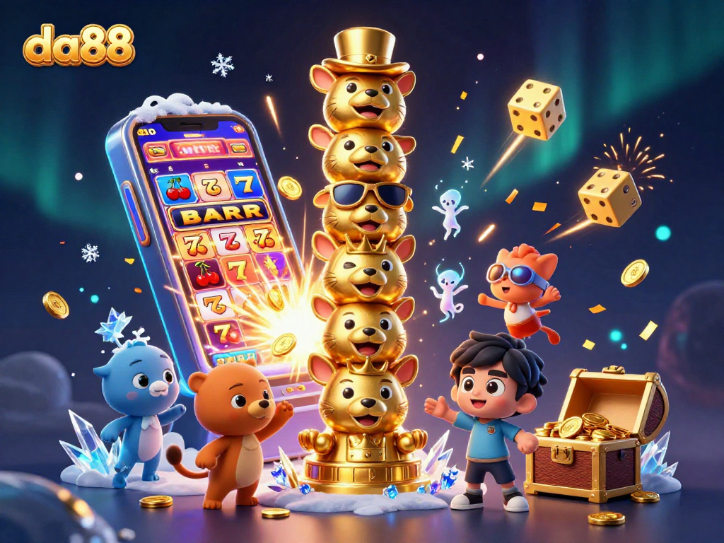 Engaging da88 casino scene featuring dynamic characters and a jackpot explosion of gaming elements.