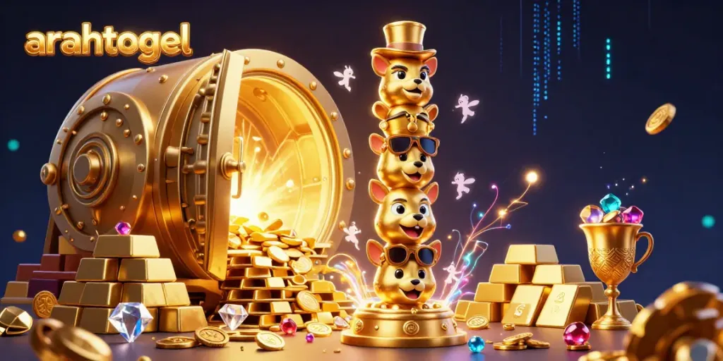 Engage with arahtogel’s vibrant 3D casino visual featuring a captivating golden totem and treasure elements.