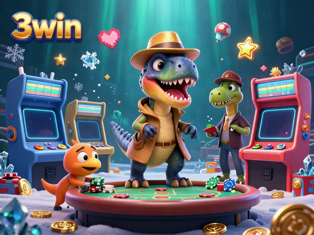Experience thrilling blackjack with the playful 3win velociraptor in a vibrant casino scene.