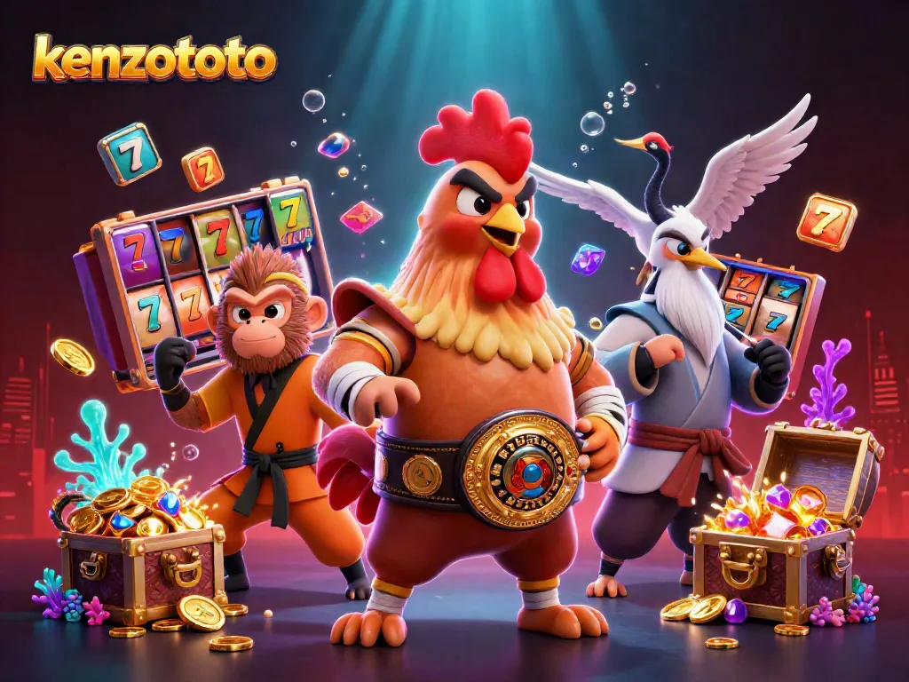 Experience the thrills of kenzototo with energetic characters and dynamic casino elements in a vibrant setting.