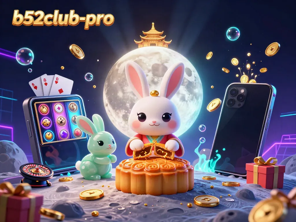 Join the fun at b52club-pro with a moon rabbit illustrating captivating casino adventures.