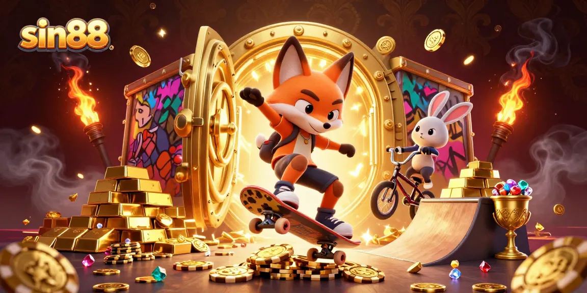 Experience exciting gameplay at sin88 with vibrant 3D characters and gold treasure elements.