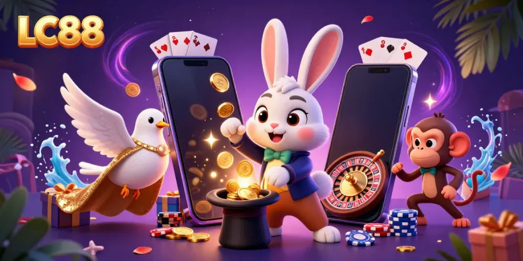 Experience excitement at LC88 with a magician rabbit, coins, smartphone games, and casino features.