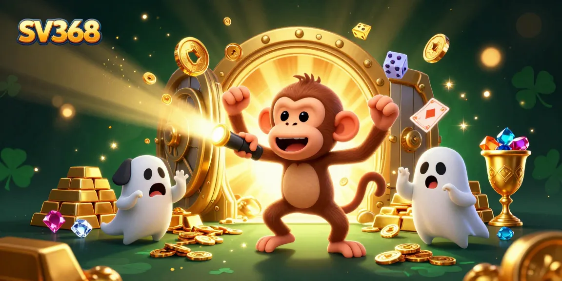 Experience casino excitement with the SV368 poltergeist monkey juggling coins in a haunted environment.