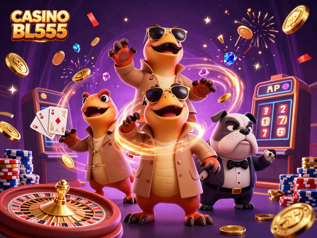 Experience the excitement at CASINO BL555 with vibrant characters and casino elements.