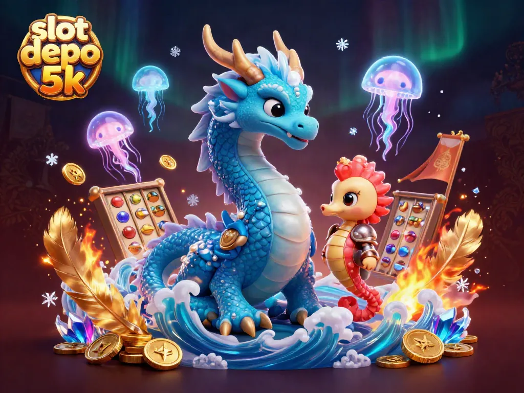 Experience thrilling gameplay in a vibrant slot depo 5k scene featuring a dragon and seahorse knight.