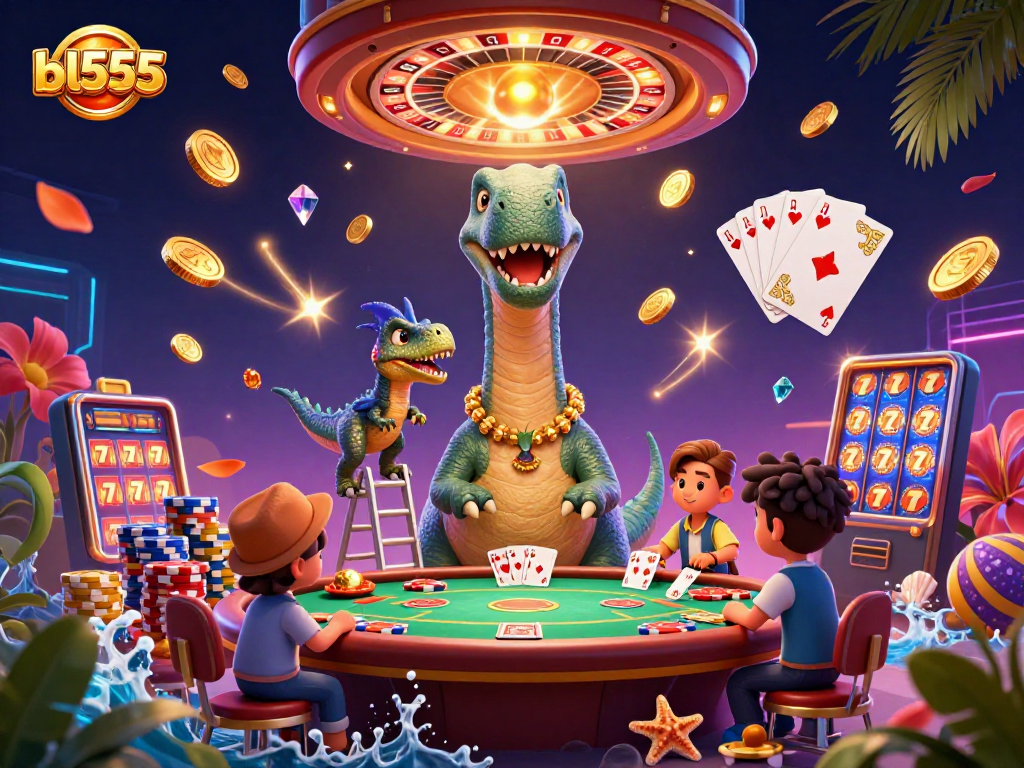 Experience the vibrant excitement of bl555 casino games with an animated dinosaur dealing cards!