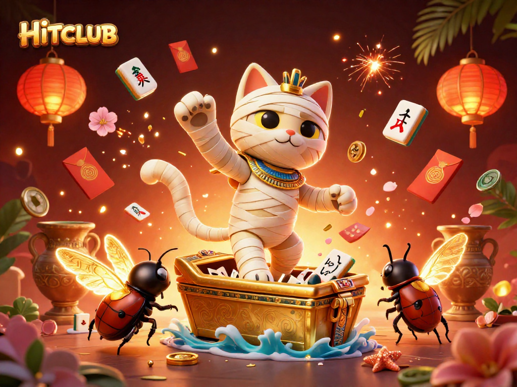 Engage in thrilling gameplay at HITCLUB with the 3D animated mummy cat and casino motifs.