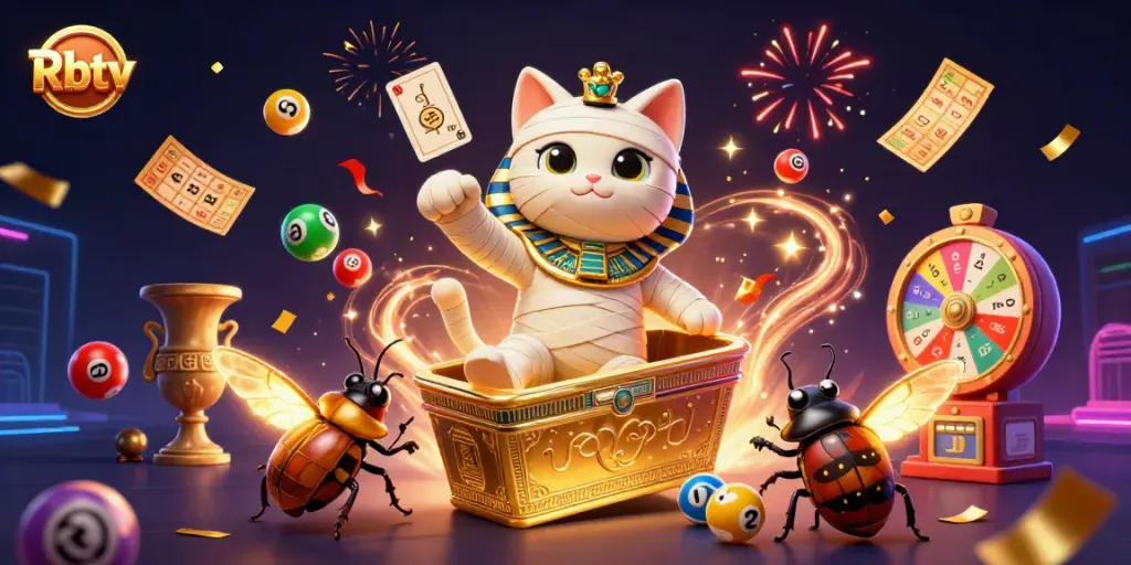 Rbtv menampilkan kucing mummy Mesir 3D di kasino dengan elemen taruhan menarik.