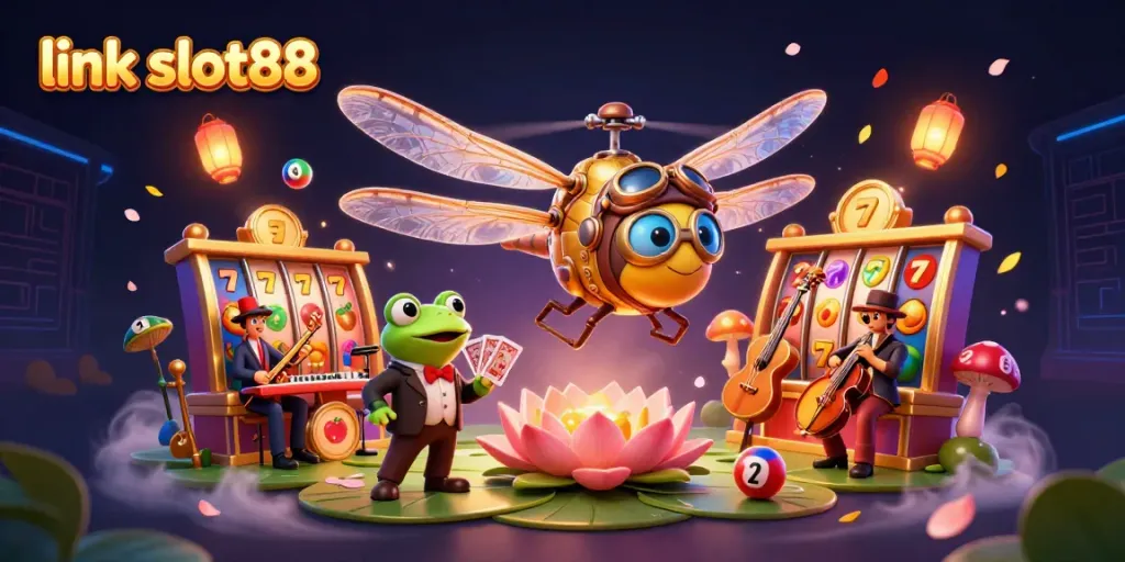 Permainan menarik di link slot88 dengan karakter kartun bermain di kasino, menawarkan keseruan taruhan.