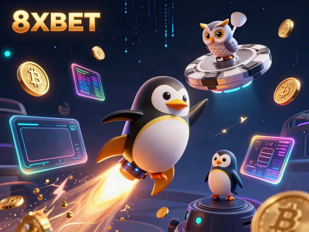 Experience thrilling gameplay at 8XBET, with a dazzling casino-themed 3D artwork capturing excitement and adventure.