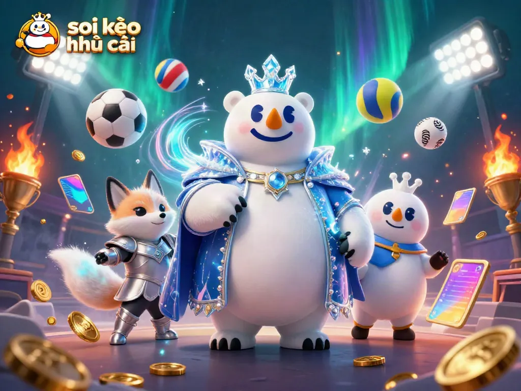 Engage with soi kèo nhà cái through a vibrant 3D scene filled with sports energy and dynamic betting elements.