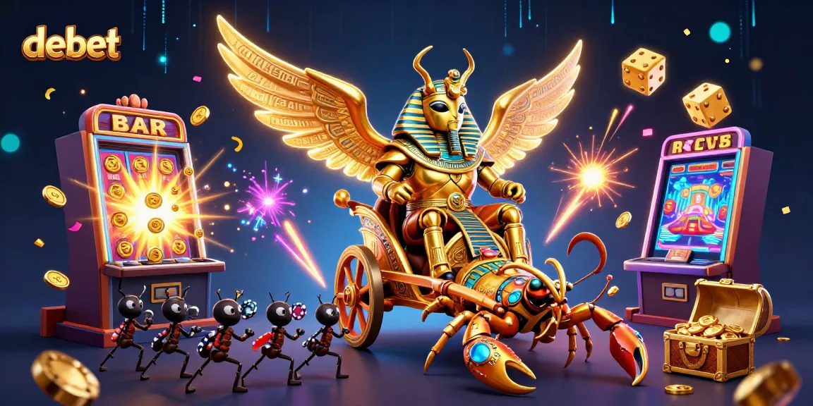 Experience thrilling wins at debet with a vibrant 3D casino scene filled with action and colorful gaming elements.