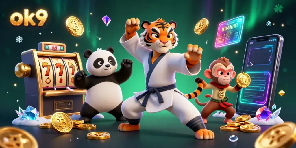 Engage in thrilling casino action with ok9 featuring dynamic 3D characters and vibrant slot elements.