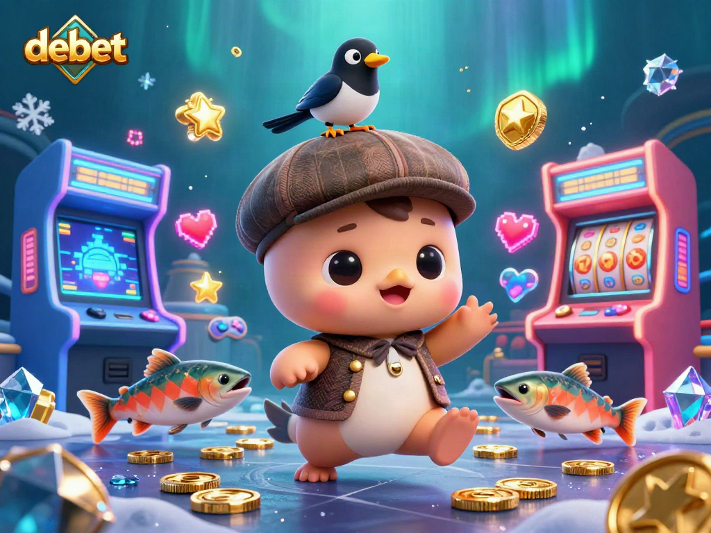 Experience thrilling gaming at debet with interactive characters and colorful casino elements.