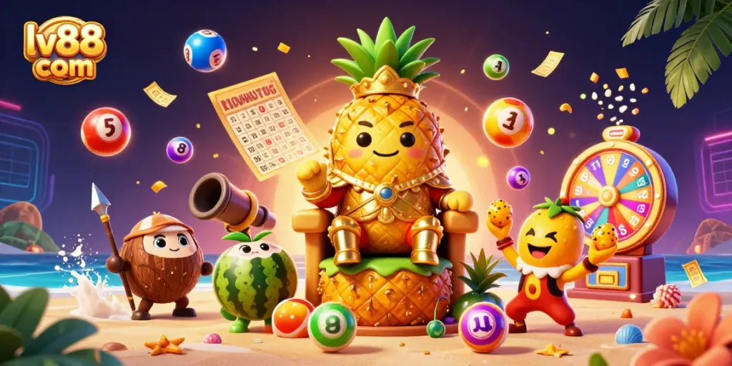 Engage in vivid gambling action at lv88 com with a festive beach casino scene featuring dynamic elements.