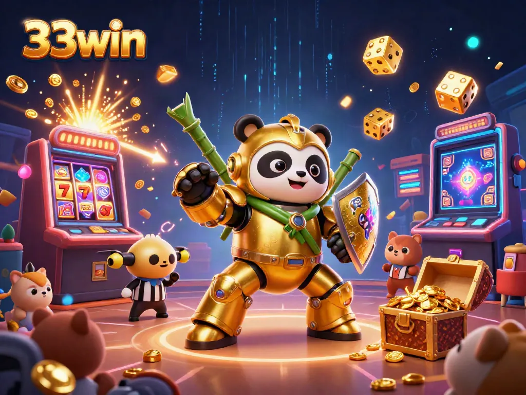 Experience exhilarating gameplay with 33win's thrilling jackpot scene featuring vibrant characters and casino elements.