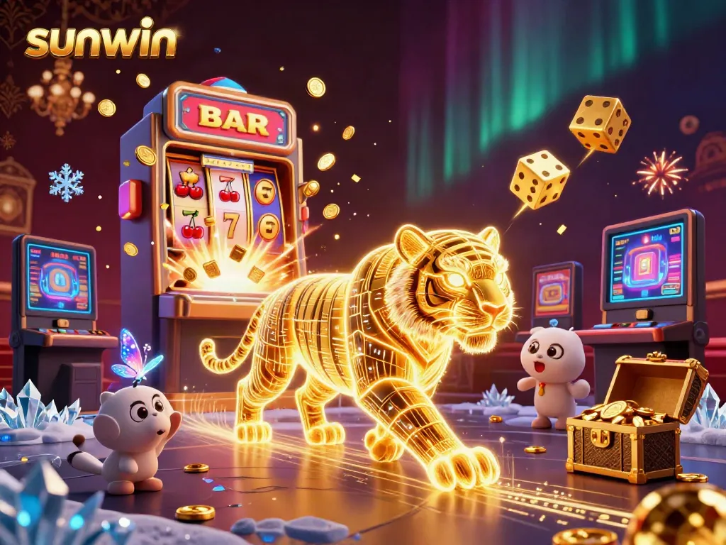 Experience the thrilling world of sunwin, showcasing a vibrant casino scene filled with dynamic gaming elements.
