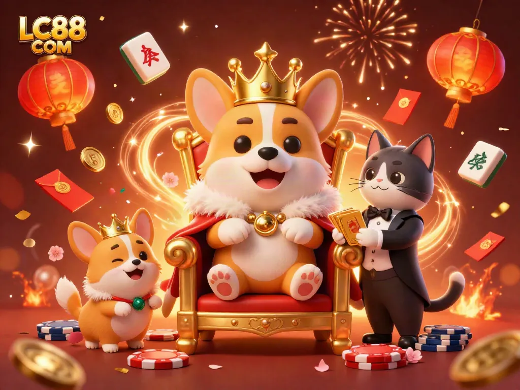 Experience the thrill of gaming at LC88 COM with an engaging 3D illustration filled with vibrant characters and casino elements.
